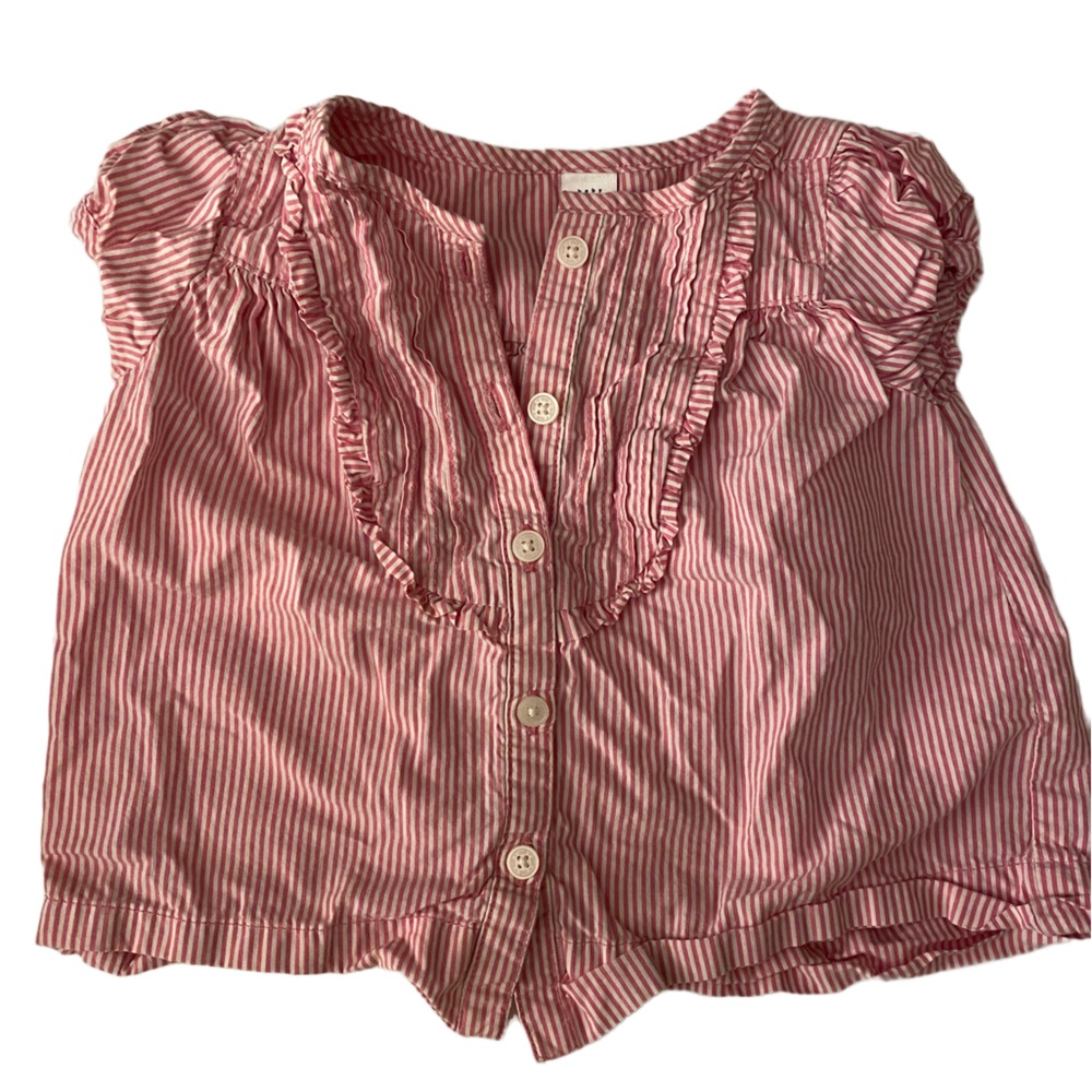 Baby Gap Girls Top | Size 12-18M | Pink & White Stripes with Ruffles